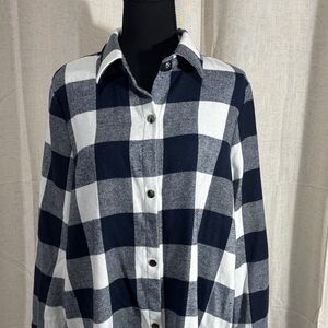 Navy and White Buffalo Check Longline Women’s Flannel Shirt